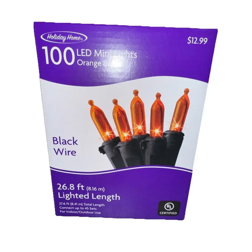 Holiday Home 100 Orange LED Mini Lights 28 ft 8 in Lighted Length NEW Halloween